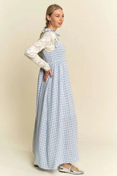 Davi & Dani Plaid Smocking Sleeveless Maxi Dress OutfitFlow